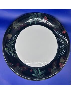 6 VARM Ceramica Venetian Dinner Plates - Made in Italy - Black Floral Fruit